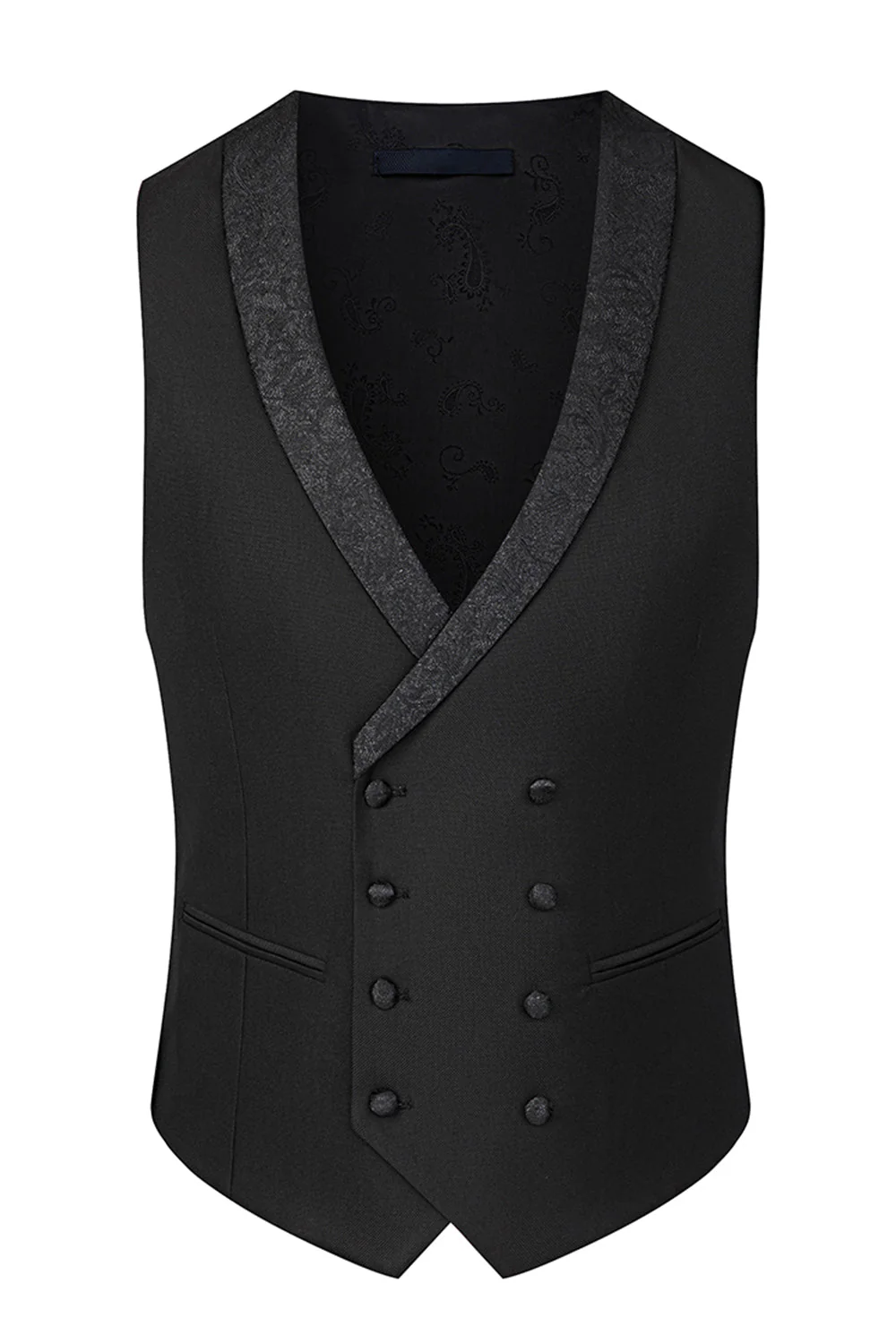 Slim Fit 3-częściowe czarne garnitury męskie z klapami w kształcie szczytu - Image 4