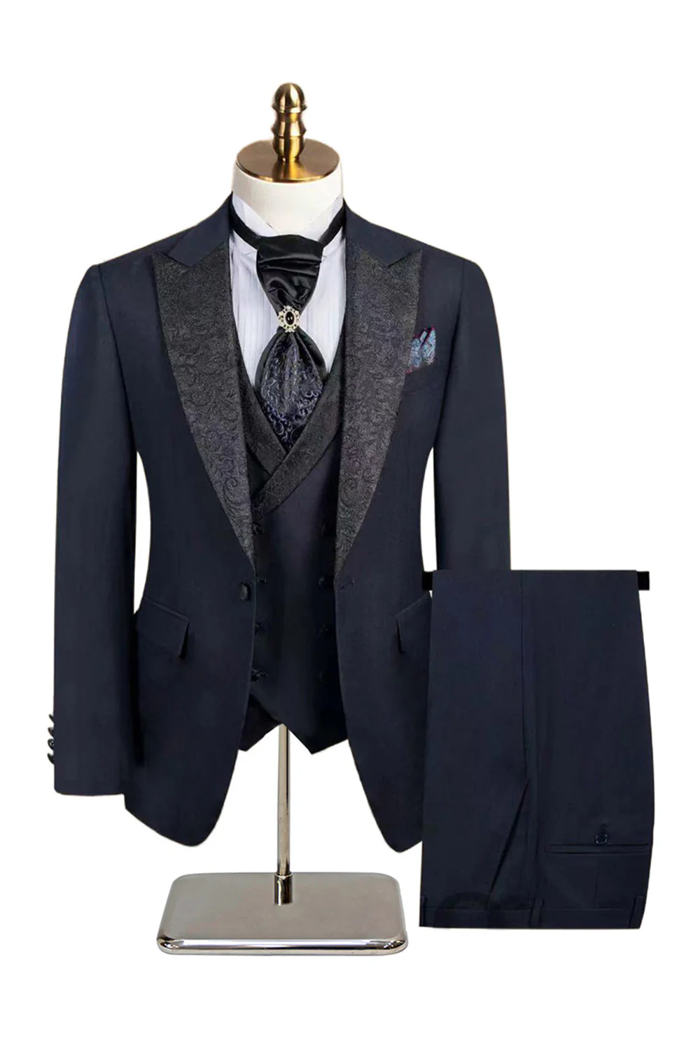 Slim Fit 3-częściowe czarne garnitury męskie z klapami w kształcie szczytu - Image 8
