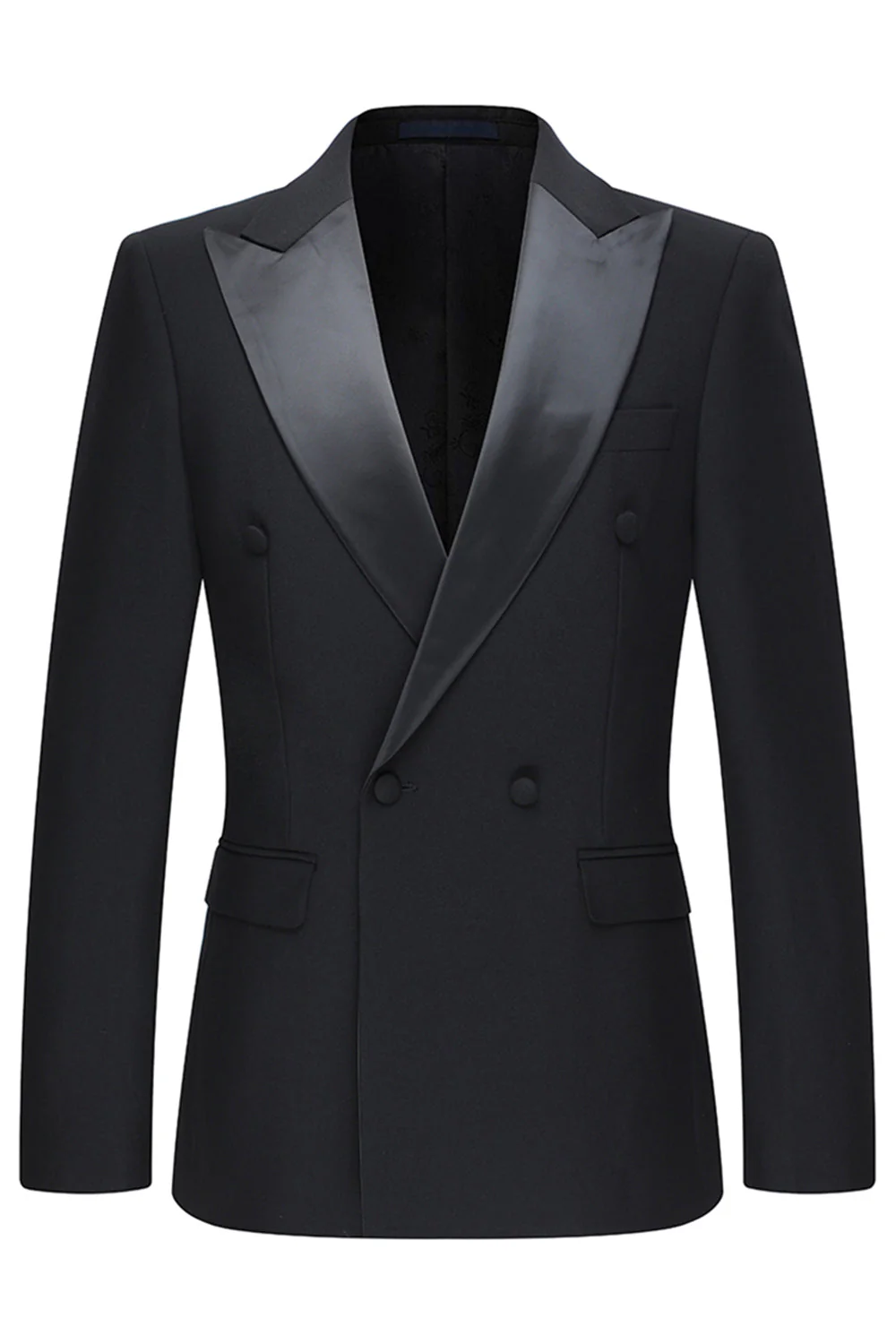 Slim Fit Czarne 2-częściowe dwurzędowe męskie garnitury z klapami w szpic - Image 2