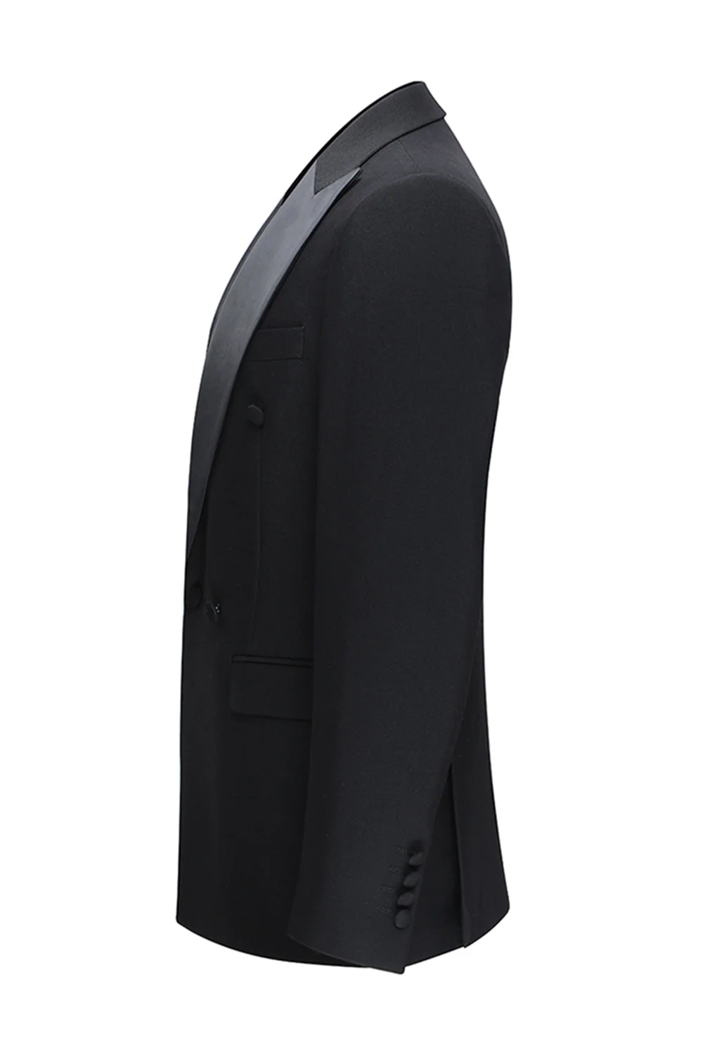 Slim Fit Czarne 2-częściowe dwurzędowe męskie garnitury z klapami w szpic - Image 4