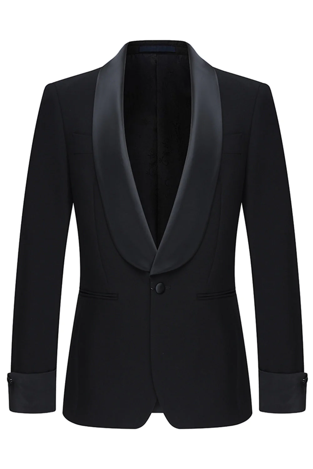 Slim Fit Czarne 2-częściowe szalowe klapy z jednym guzikiem Męskie garnitury - Image 2