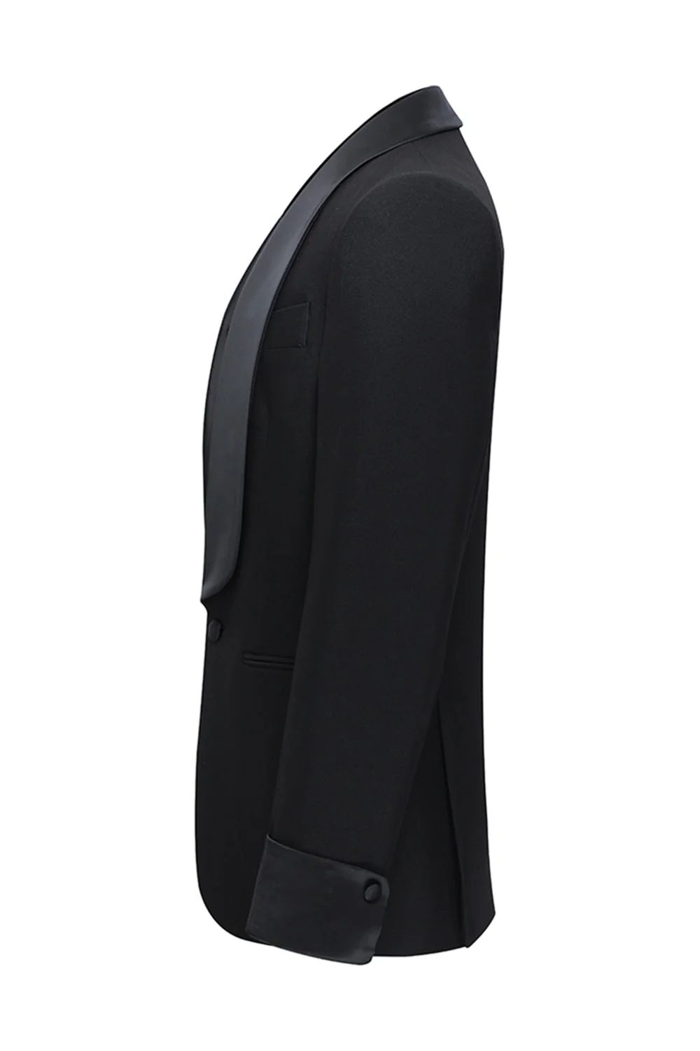 Slim Fit Czarne 2-częściowe szalowe klapy z jednym guzikiem Męskie garnitury - Image 4