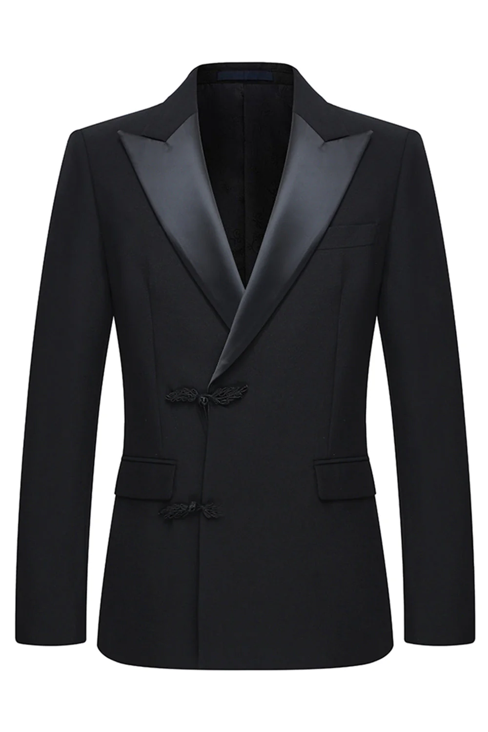 Slim Fit Peak Lapel 2-częściowe czarne garnitury męskie - Image 2