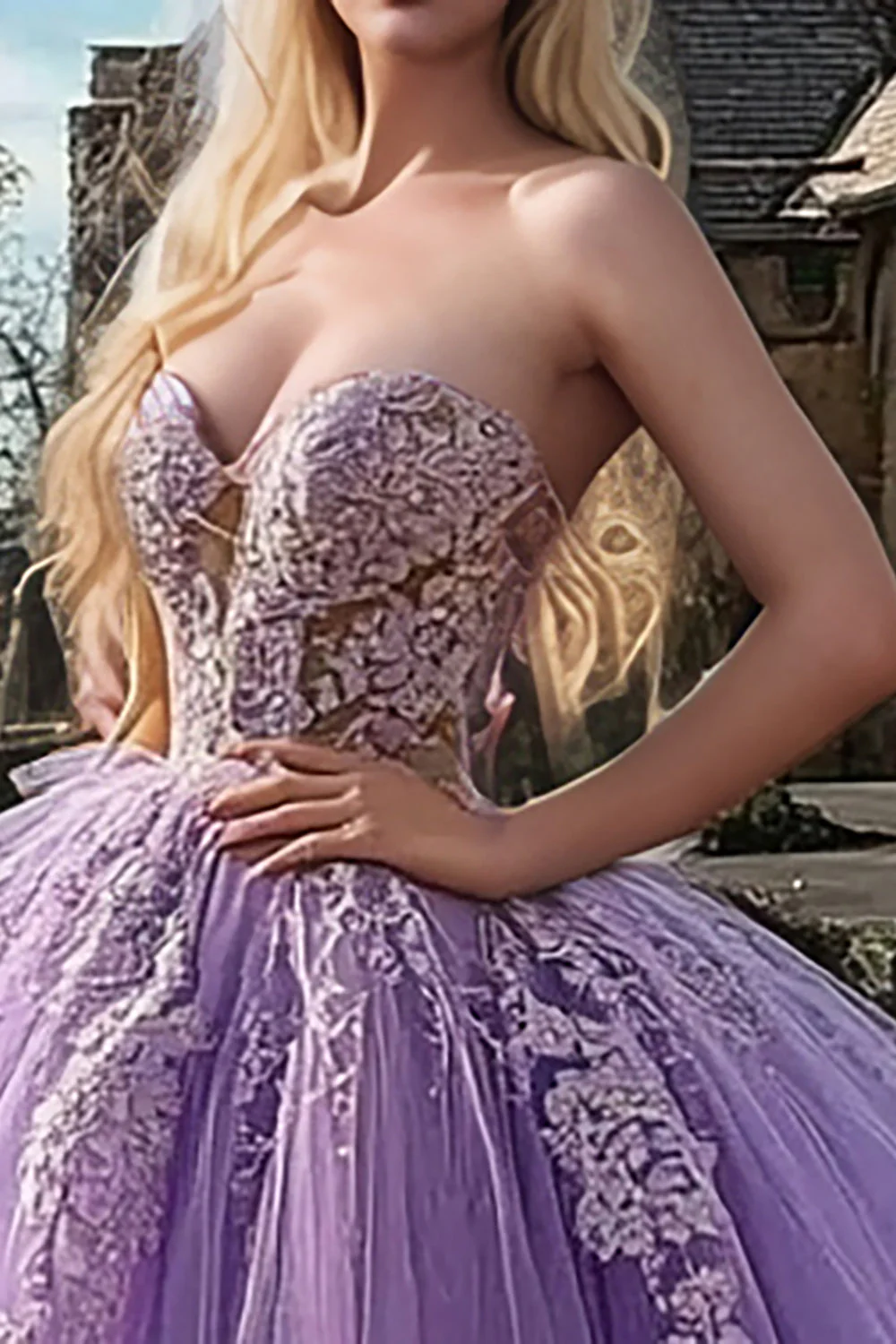 Śliwka Kochanie Bal Goown Tiulowa Sukienka Quinceanera z aplikacjami - Image 2