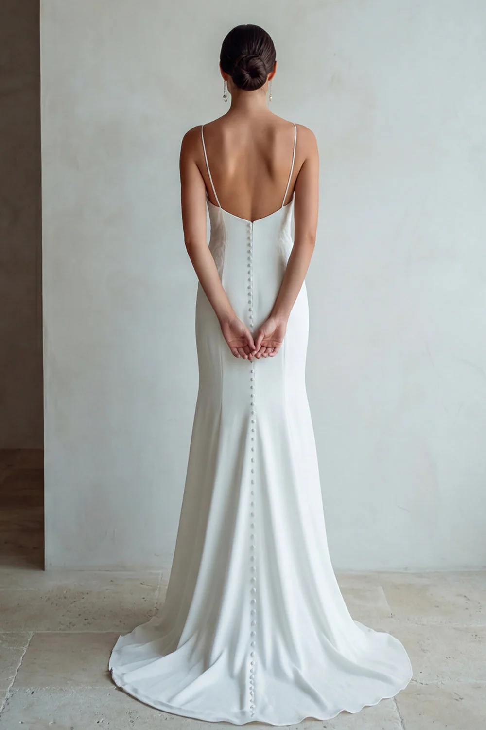 Słoniowa Spaghetti Straps Syrena Sweep Train Wedding Dress z koronką - Image 2