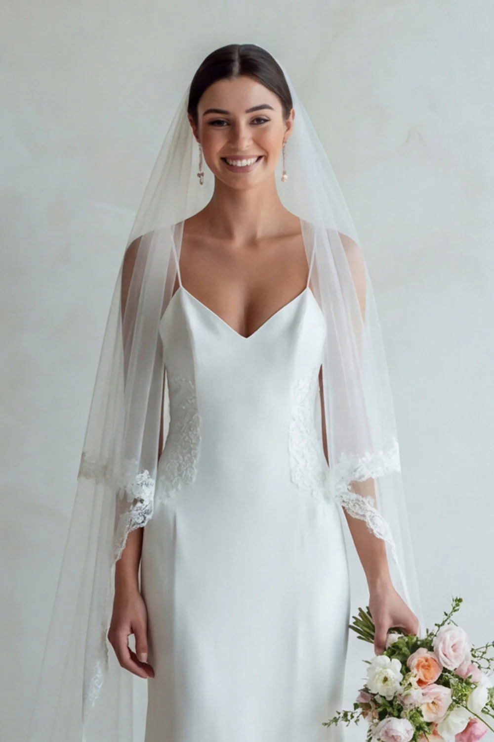 Słoniowa Spaghetti Straps Syrena Sweep Train Wedding Dress z koronką - Image 5