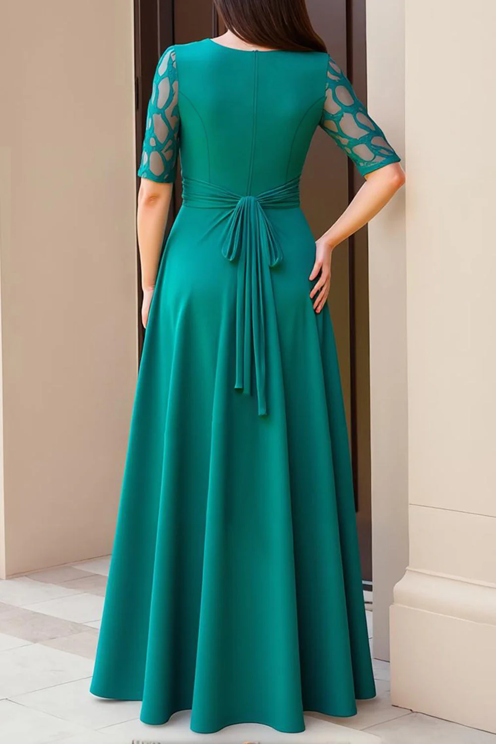Sosna Linia A Szyfon Bateau Neck Half Sleeve Sukienka dla gości weselnych - Image 2