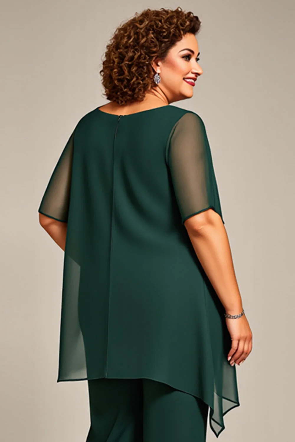 Sosna Szyfon Plus Size Dwuczęściowy Garnitur Spodniowy z Pół Rękawy - Image 5