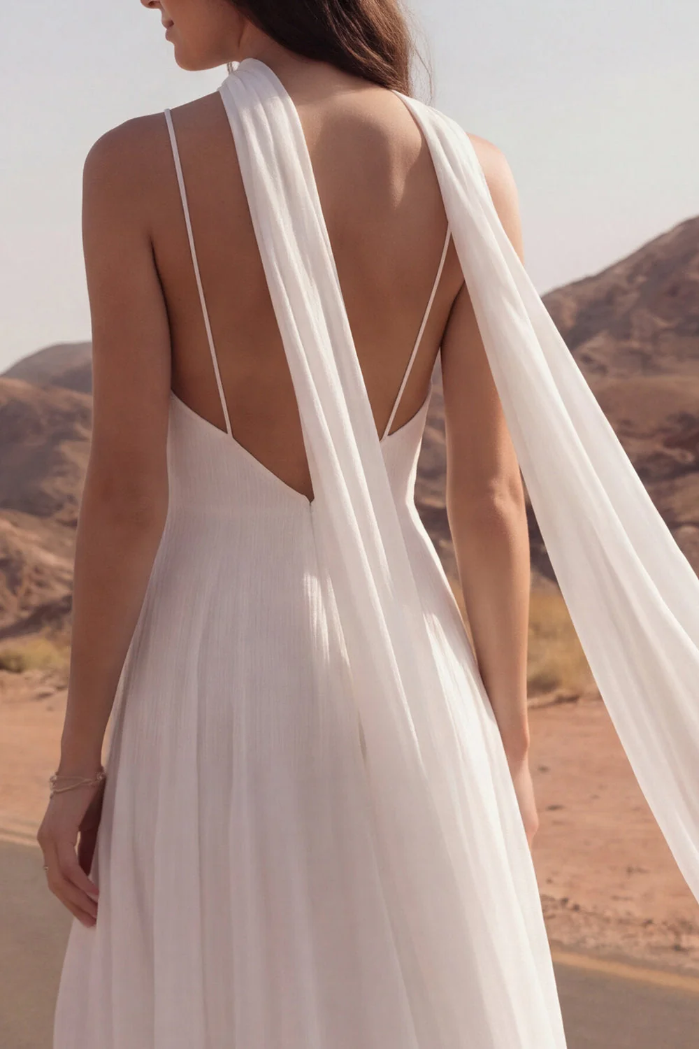 Spaghetti Straps A Line Ivory Maxi Beach Wedding Dress z rozcięciem - Image 4