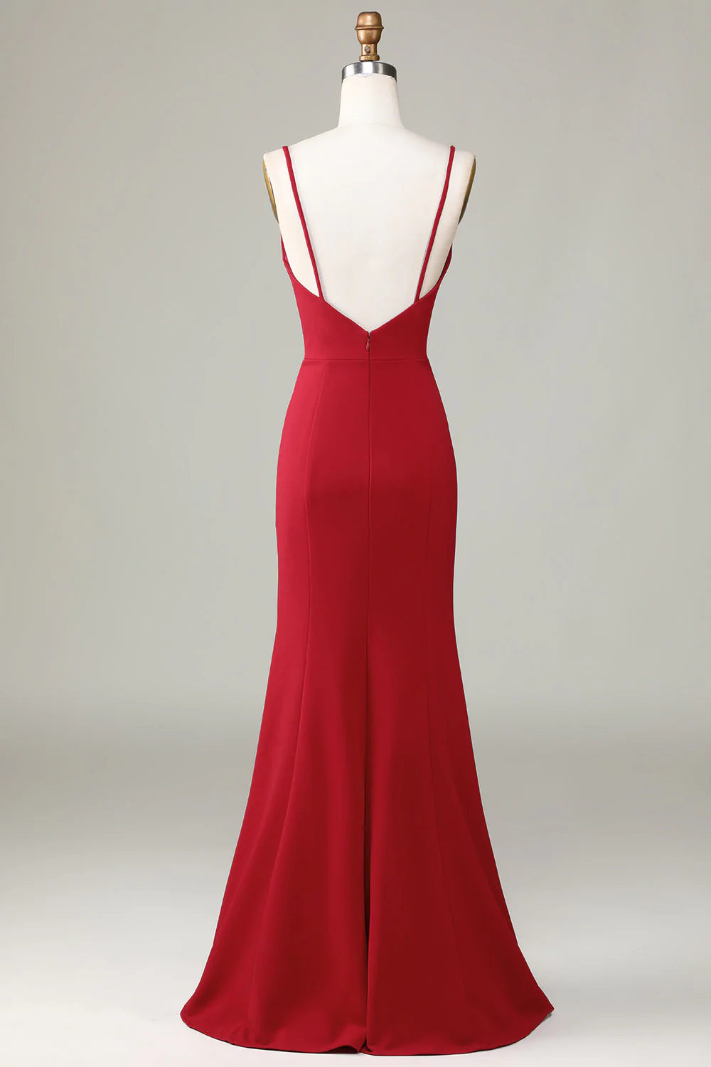 Spaghetti Straps Bez rękawów Burgundy Bridesmaid Dress z rozcięciem - Image 2