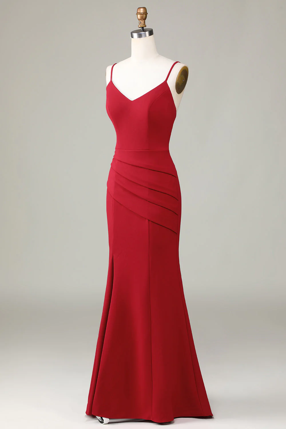 Spaghetti Straps Bez rękawów Burgundy Bridesmaid Dress z rozcięciem - Image 3