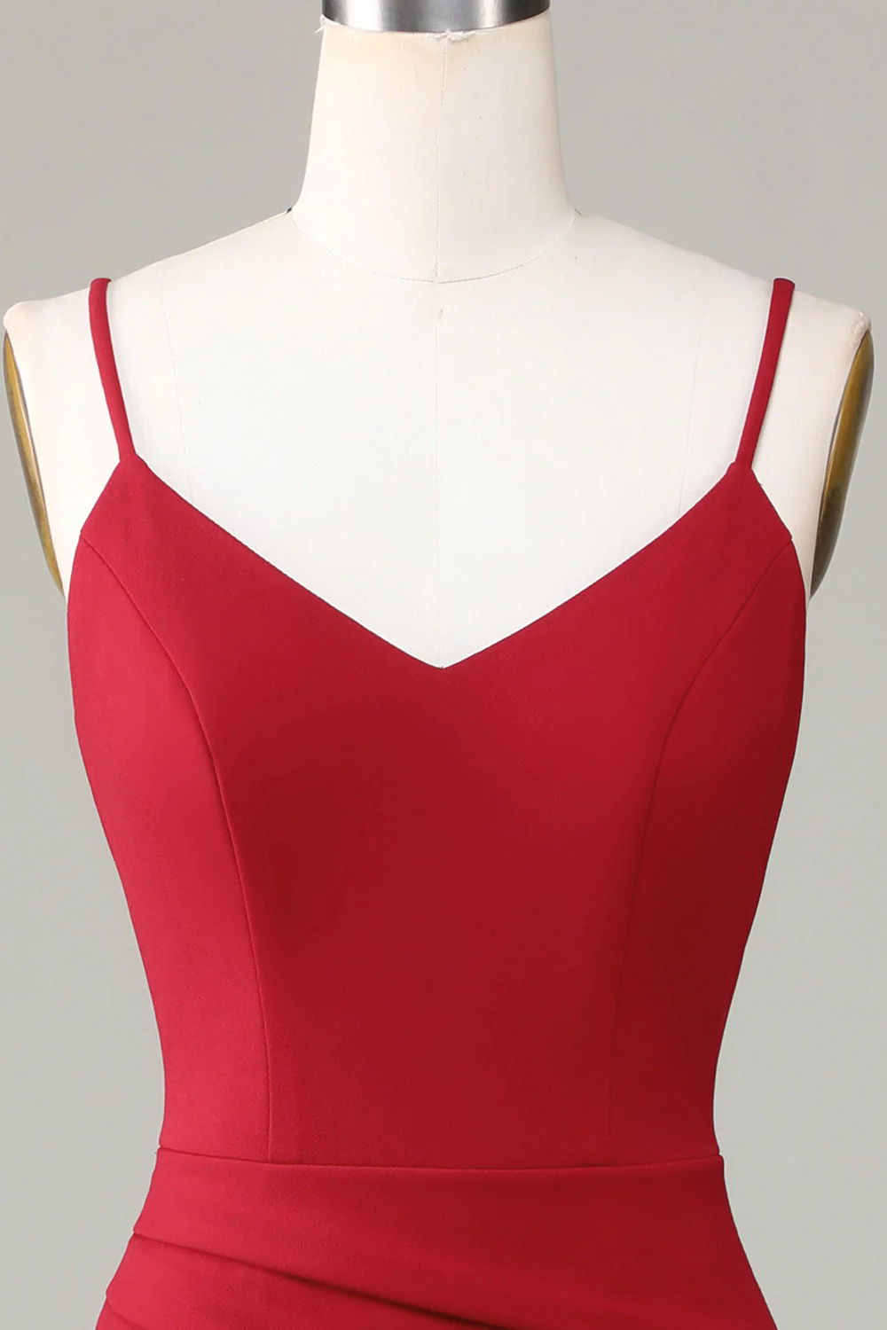 Spaghetti Straps Bez rękawów Burgundy Bridesmaid Dress z rozcięciem - Image 4