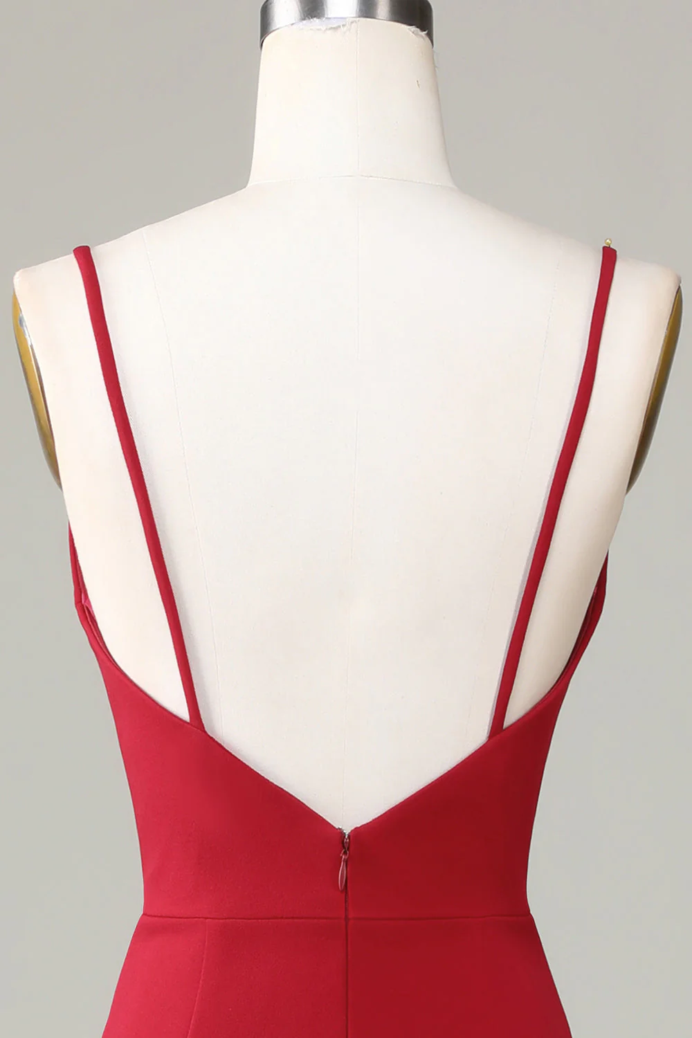 Spaghetti Straps Bez rękawów Burgundy Bridesmaid Dress z rozcięciem - Image 5