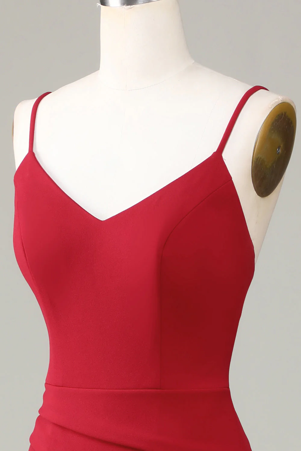 Spaghetti Straps Bez rękawów Burgundy Bridesmaid Dress z rozcięciem - Image 6