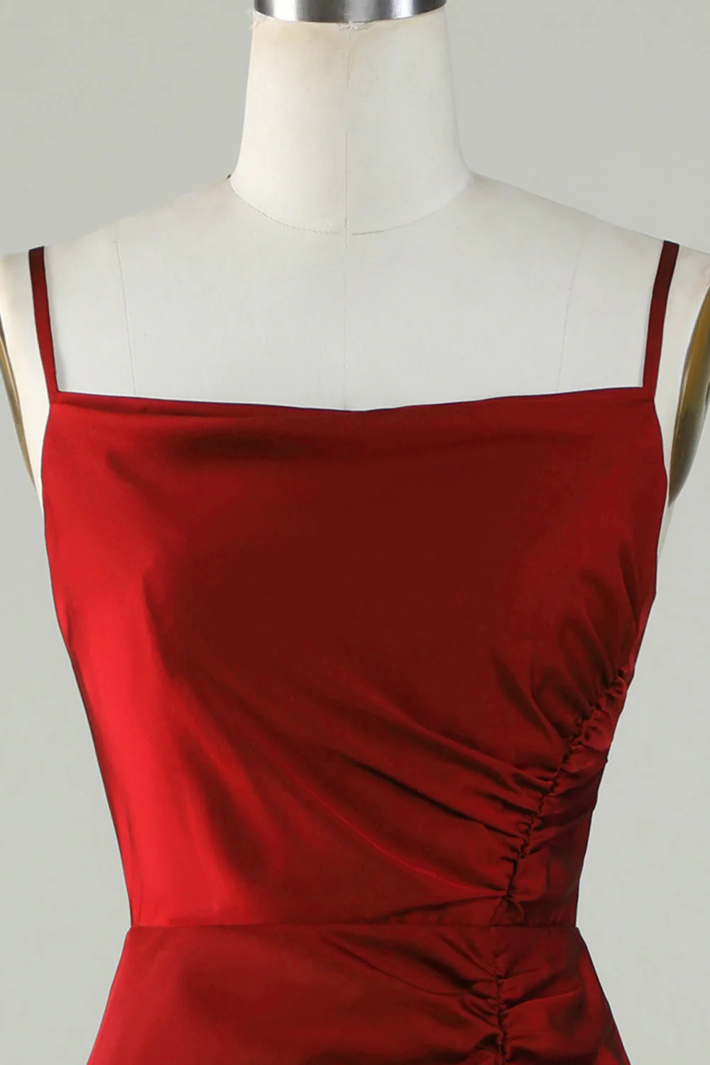 Spaghetti Straps Bordowa długa sukienka dla druhen z rozciętym przodem - Image 4