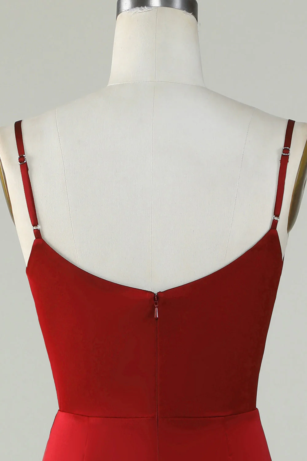 Spaghetti Straps Bordowa długa sukienka dla druhen z rozciętym przodem - Image 5
