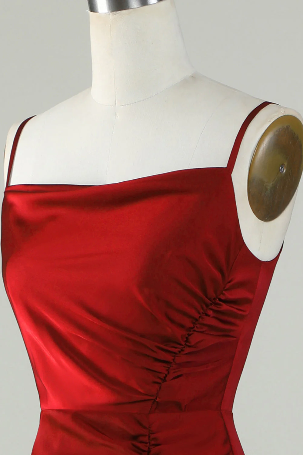 Spaghetti Straps Bordowa długa sukienka dla druhen z rozciętym przodem - Image 6