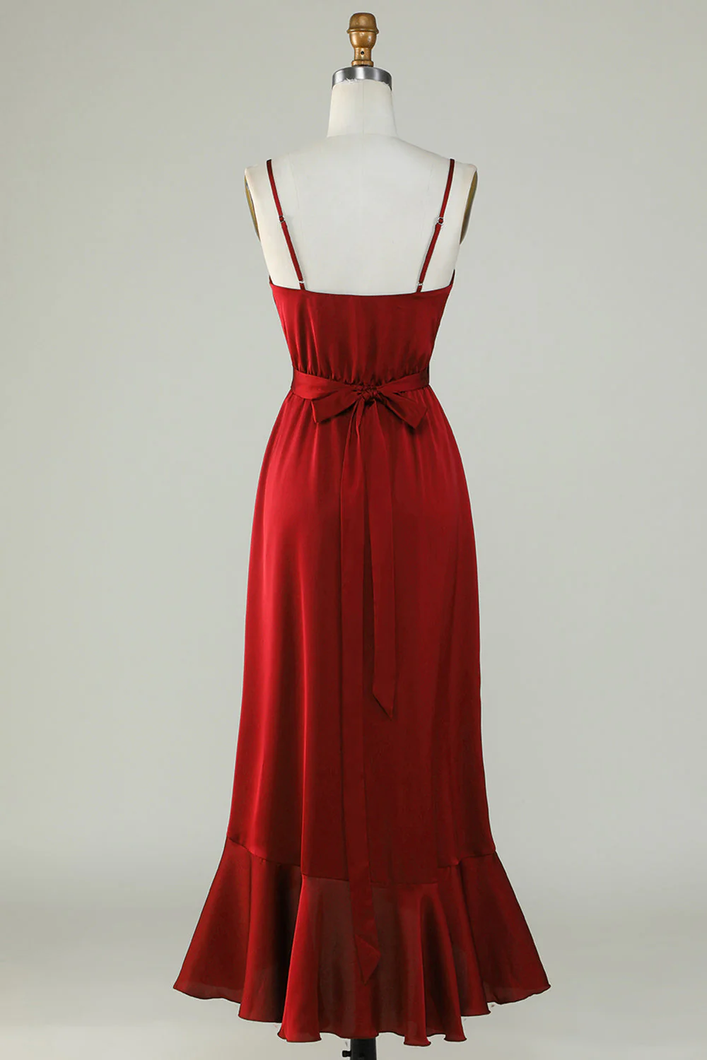 Spaghetti Straps Burgundy Bridesmaid Sukienka z marszczeniami - Image 2