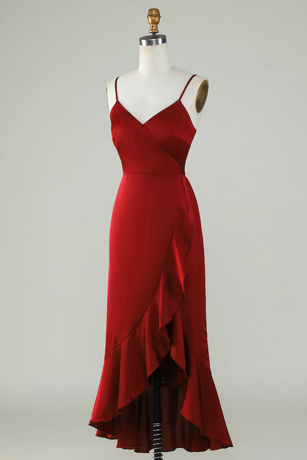 Spaghetti Straps Burgundy Bridesmaid Sukienka z marszczeniami - Image 3