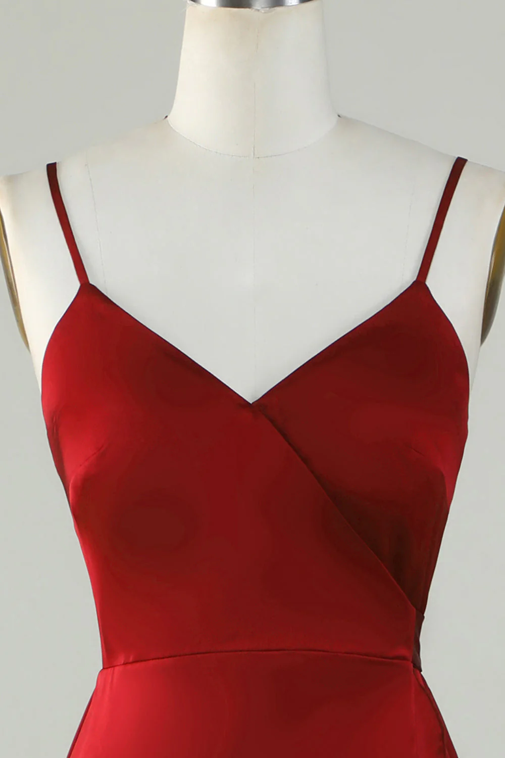Spaghetti Straps Burgundy Bridesmaid Sukienka z marszczeniami - Image 4