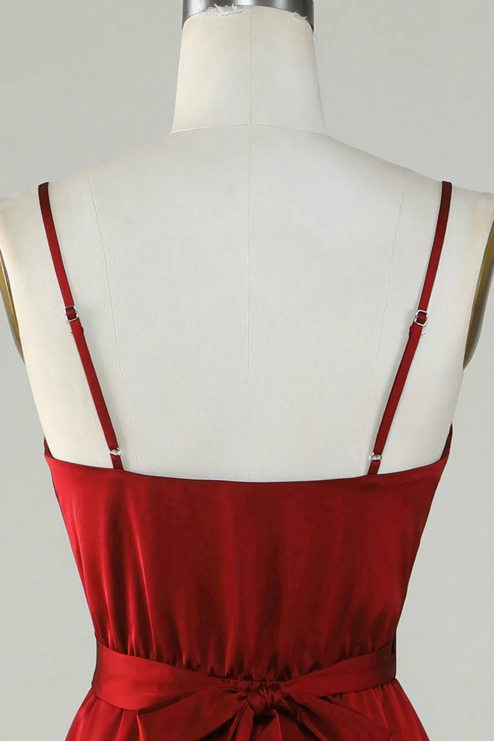 Spaghetti Straps Burgundy Bridesmaid Sukienka z marszczeniami - Image 5