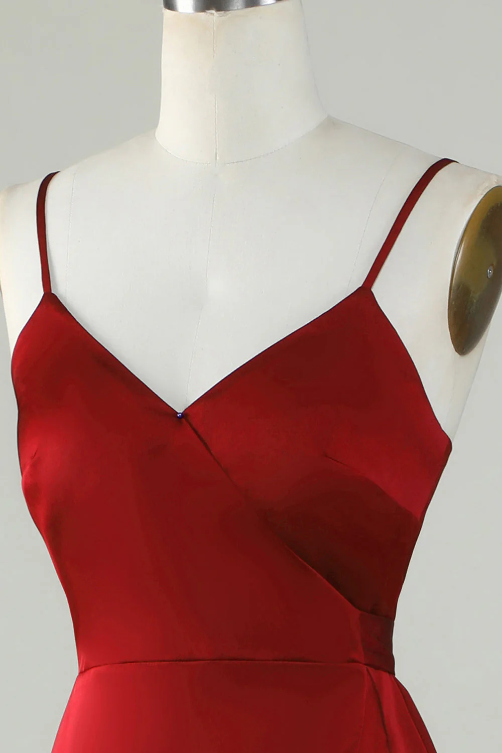 Spaghetti Straps Burgundy Bridesmaid Sukienka z marszczeniami - Image 6