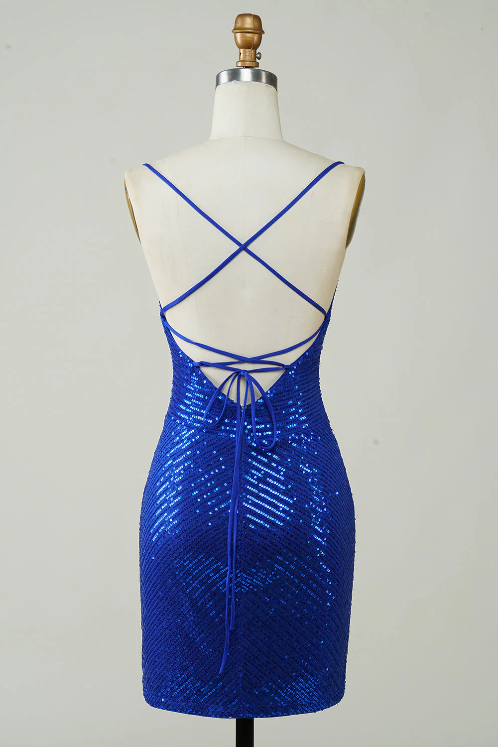 Sparkly Bodycon Spaghetti Straps Royal Blue Sequins Krótka sukienka Homecoming - Image 2