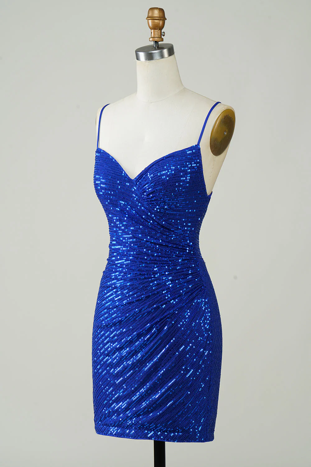 Sparkly Bodycon Spaghetti Straps Royal Blue Sequins Krótka sukienka Homecoming - Image 3