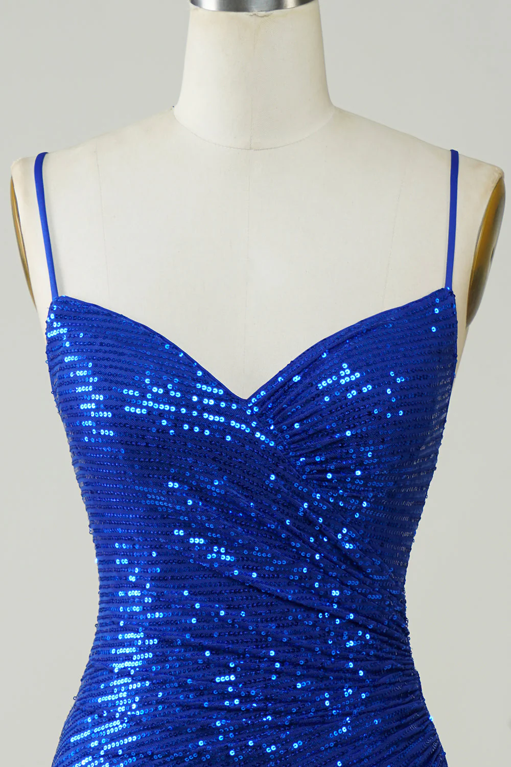 Sparkly Bodycon Spaghetti Straps Royal Blue Sequins Krótka sukienka Homecoming - Image 4