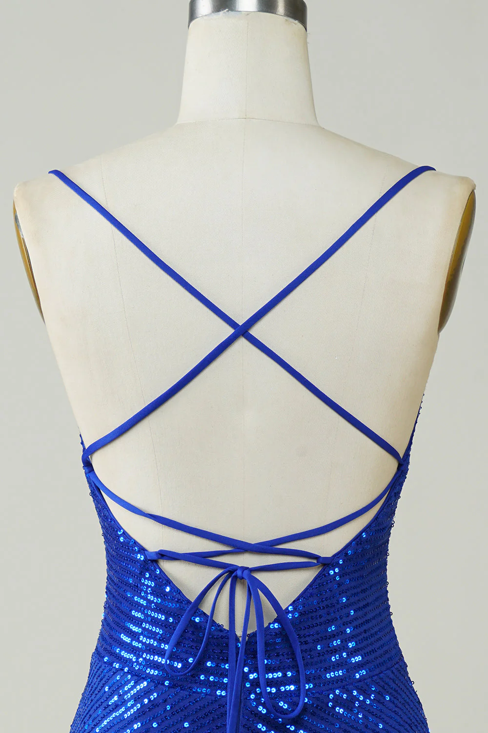 Sparkly Bodycon Spaghetti Straps Royal Blue Sequins Krótka sukienka Homecoming - Image 5