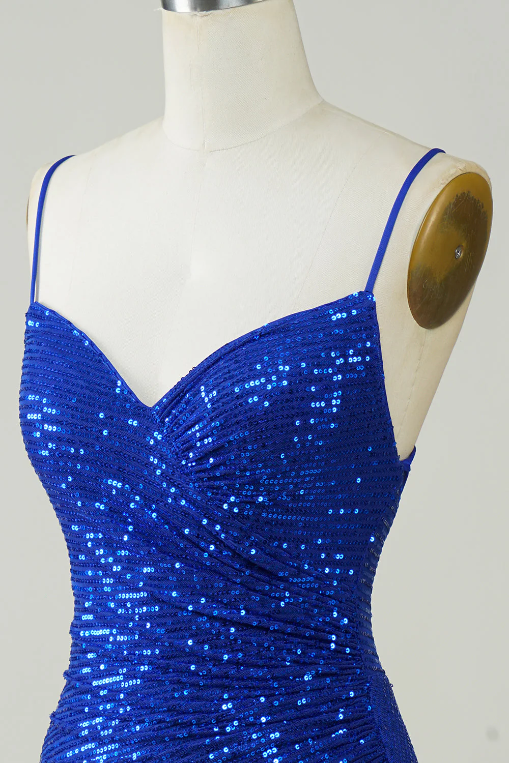 Sparkly Bodycon Spaghetti Straps Royal Blue Sequins Krótka sukienka Homecoming - Image 6