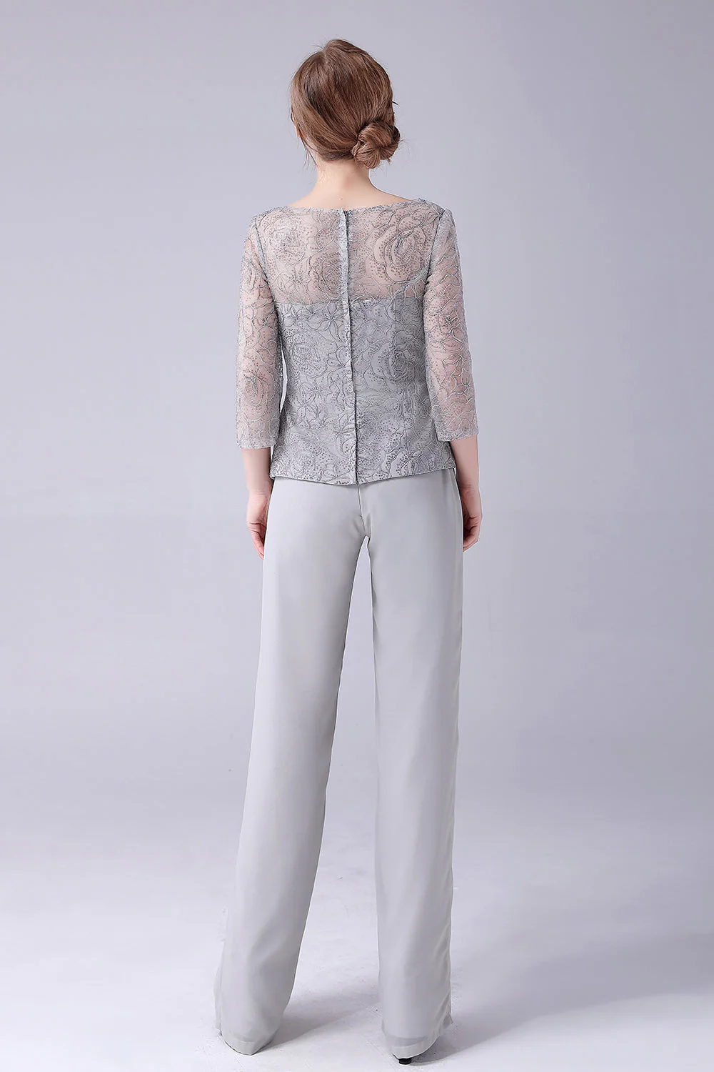 Srebrne 2-Częściowe Slim Eleganckie Garnitury Ze Spodniami Dla Matki Panny Młodej - Image 2