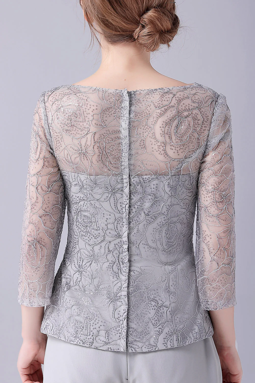 Srebrne 2-Częściowe Slim Eleganckie Garnitury Ze Spodniami Dla Matki Panny Młodej - Image 5
