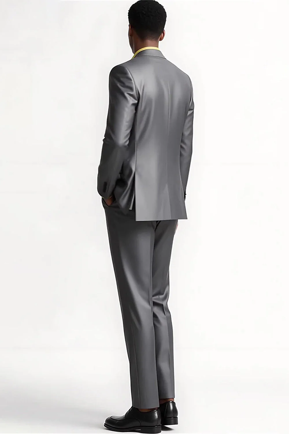 Srebrno-szare 2-częściowe męskie garnitury wizytowe z klapami Peak Slim Fit - Image 3