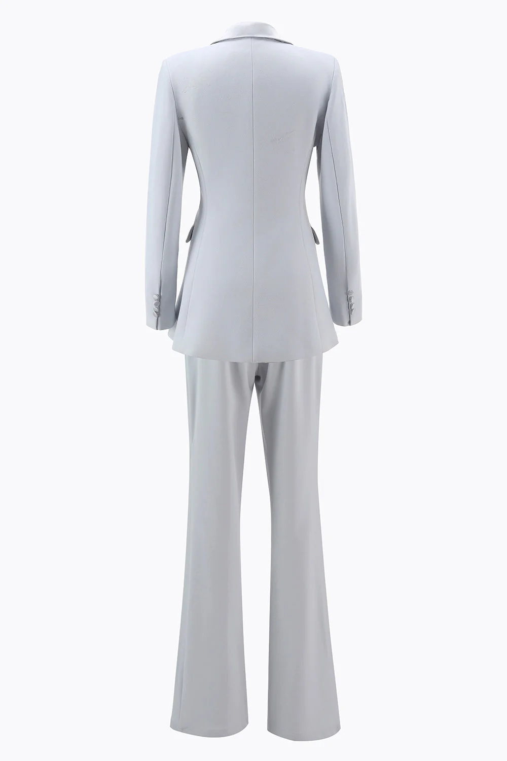 Srebrny 2-częściowy dwurzędowy klapa w szpic Slim Fit damski garnitur - Image 2