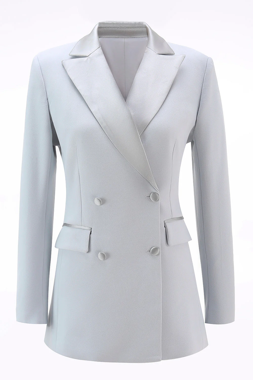 Srebrny 2-częściowy dwurzędowy klapa w szpic Slim Fit damski garnitur - Image 4