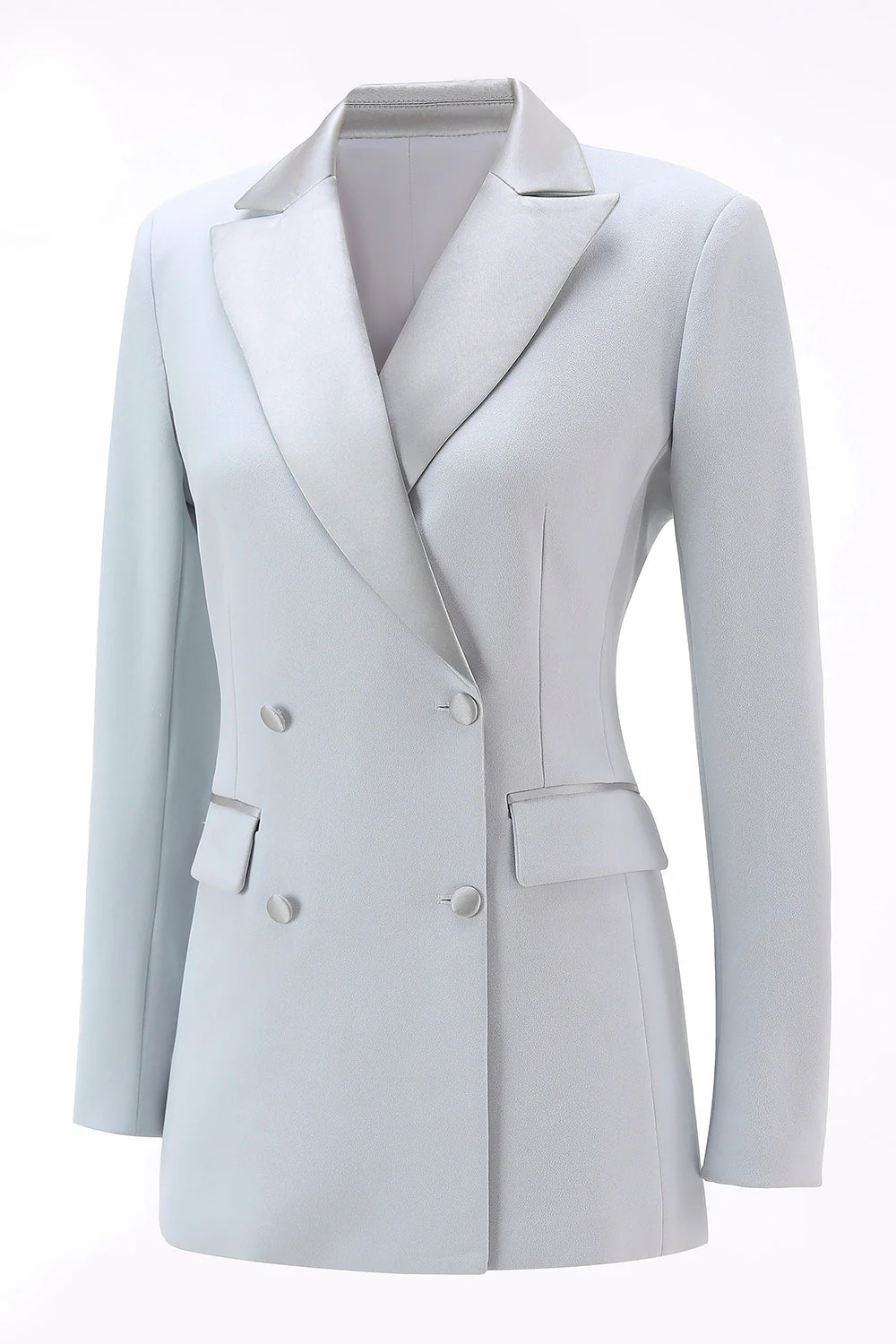 Srebrny 2-częściowy dwurzędowy klapa w szpic Slim Fit damski garnitur - Image 6