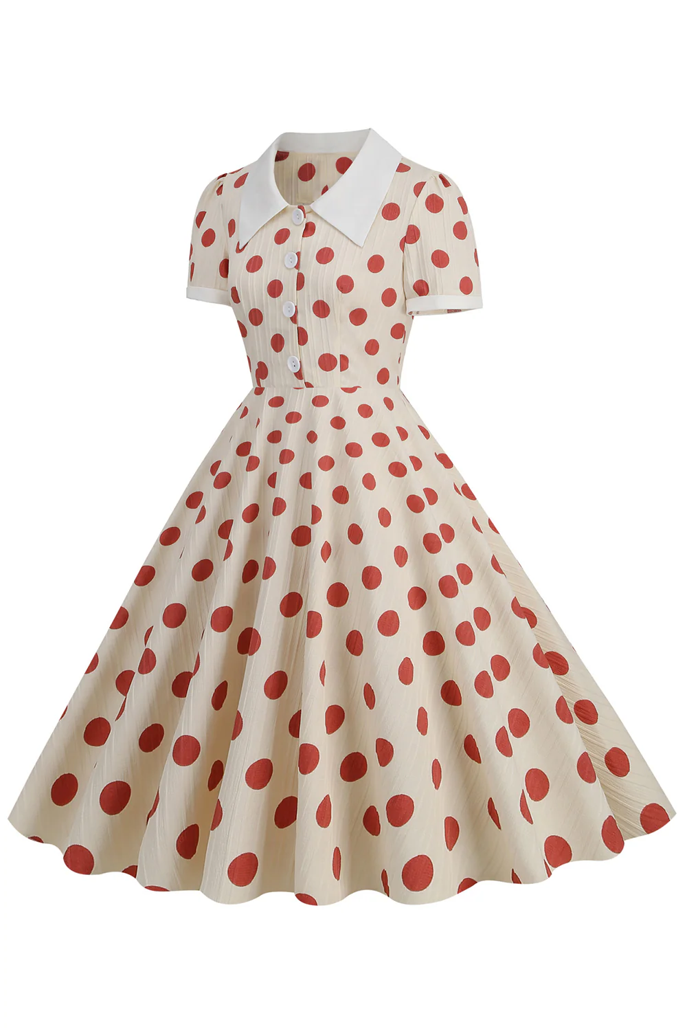 Styl Retro Czerwona Kropki Vintage Sukienka Swing Z Rękawami Z Kapturkiem - Image 3