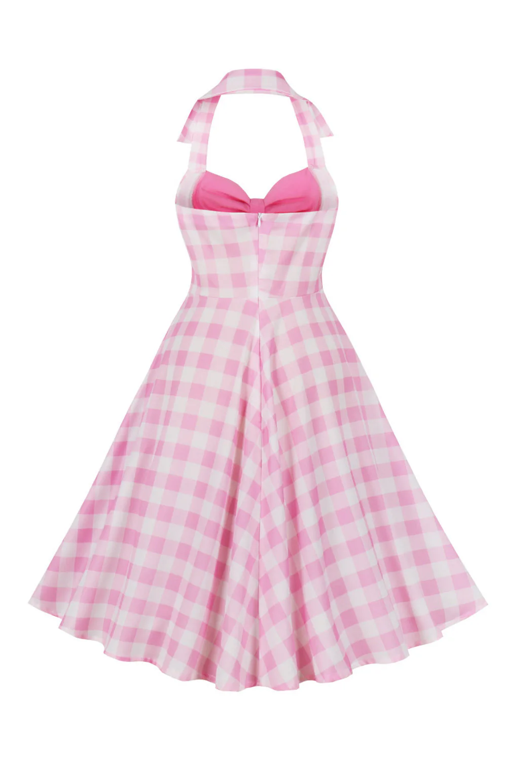 Style retro Linia Halter Neck Różowa sukienka w kratę 1950 - Image 2
