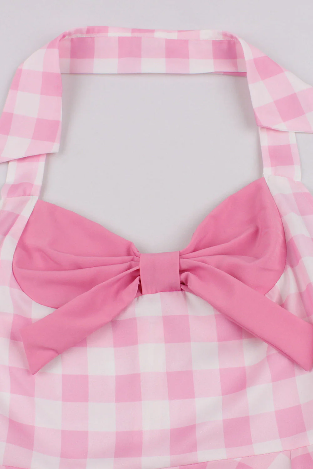 Style retro Linia Halter Neck Różowa sukienka w kratę 1950 - Image 3