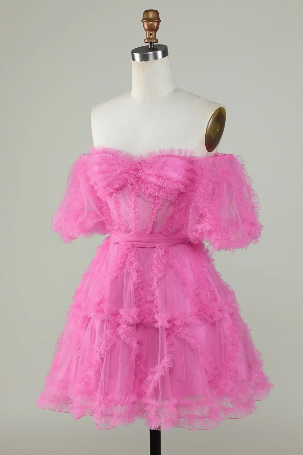Stylowa linia z ramienia Fioletowy tiul Gorset Homecoming Dress - Image 12