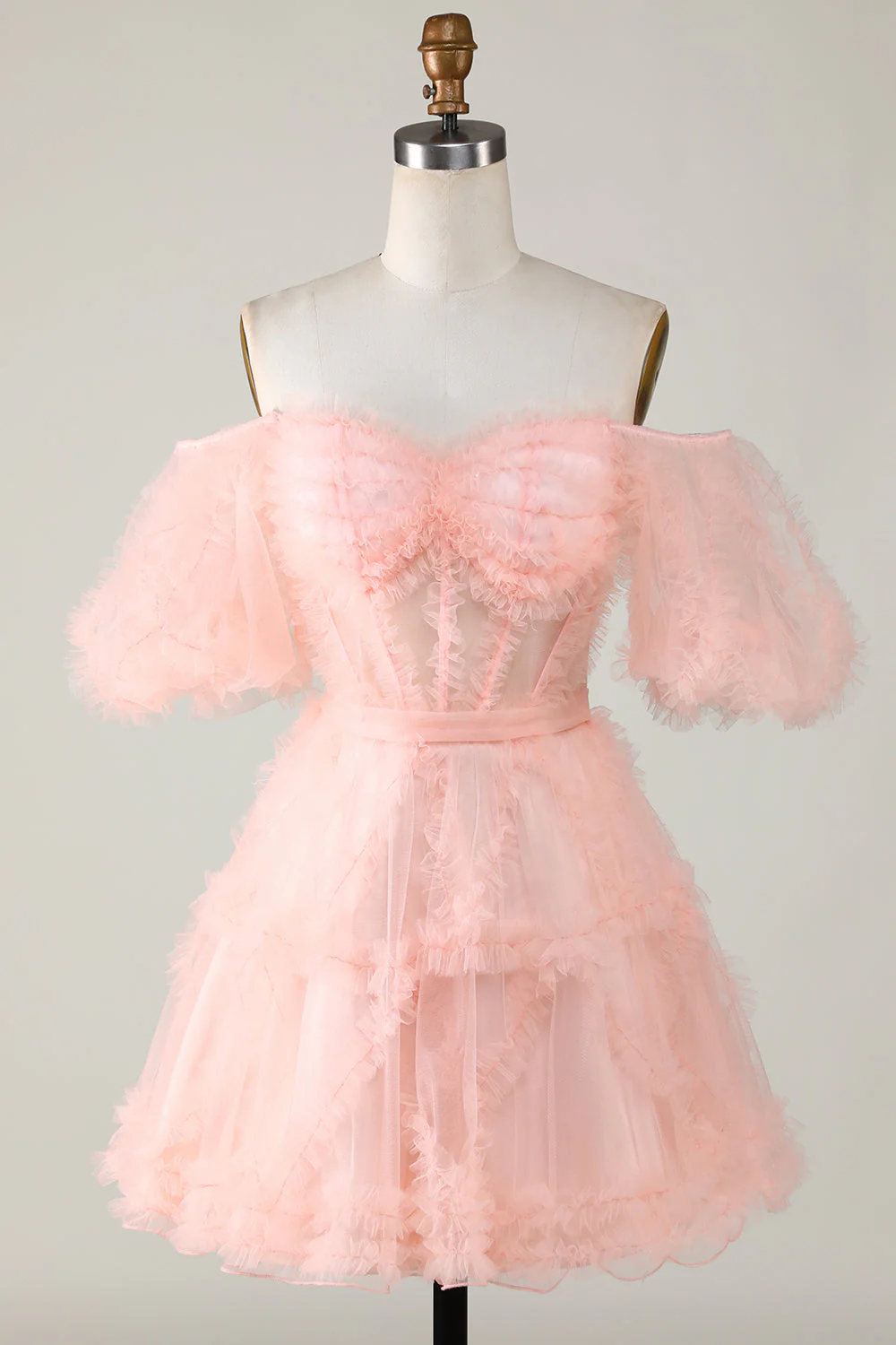 Stylowa linia z ramienia Fioletowy tiul Gorset Homecoming Dress - Image 17