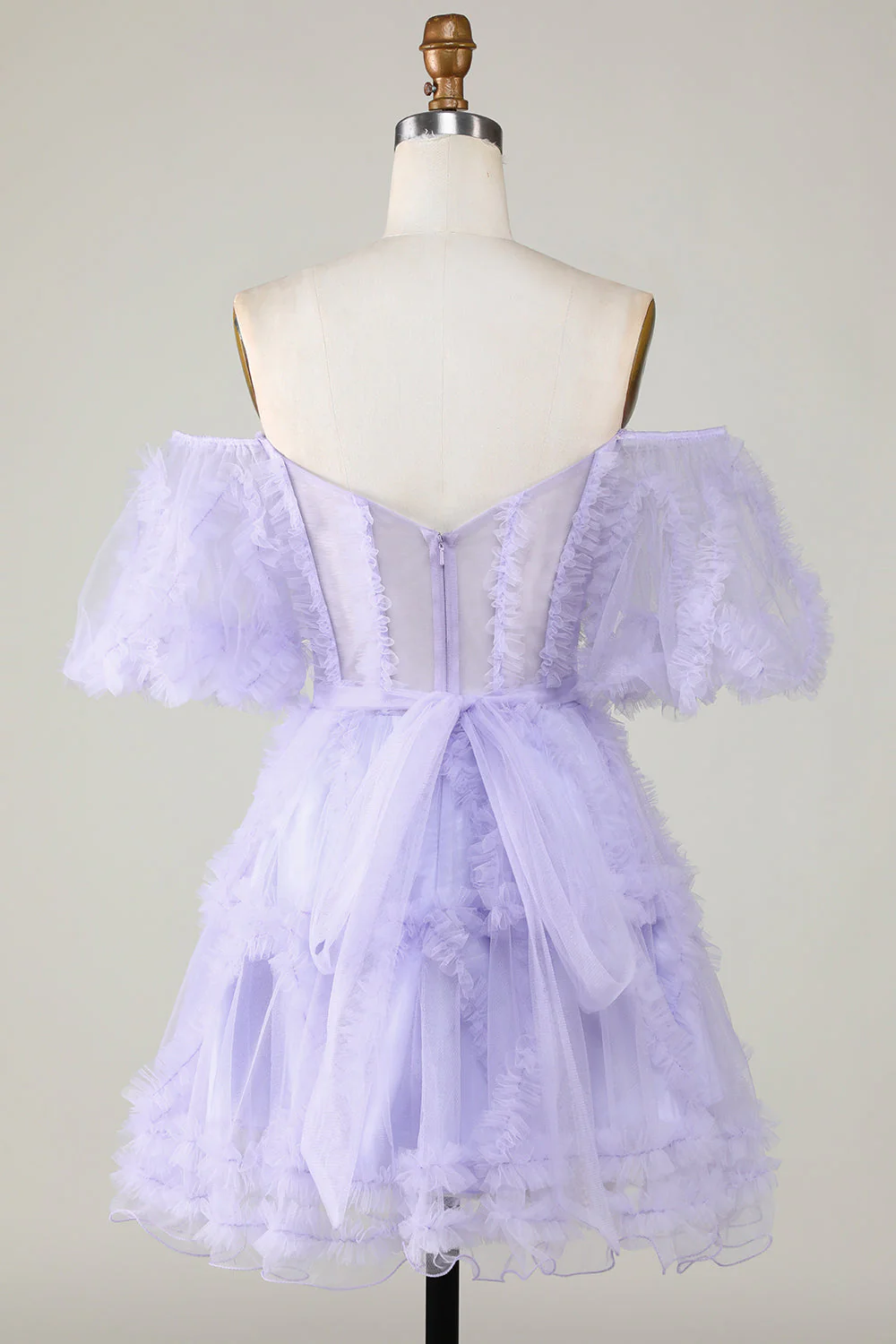 Stylowa linia z ramienia Fioletowy tiul Gorset Homecoming Dress - Image 2