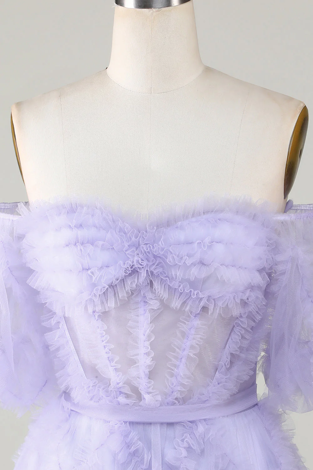Stylowa linia z ramienia Fioletowy tiul Gorset Homecoming Dress - Image 4