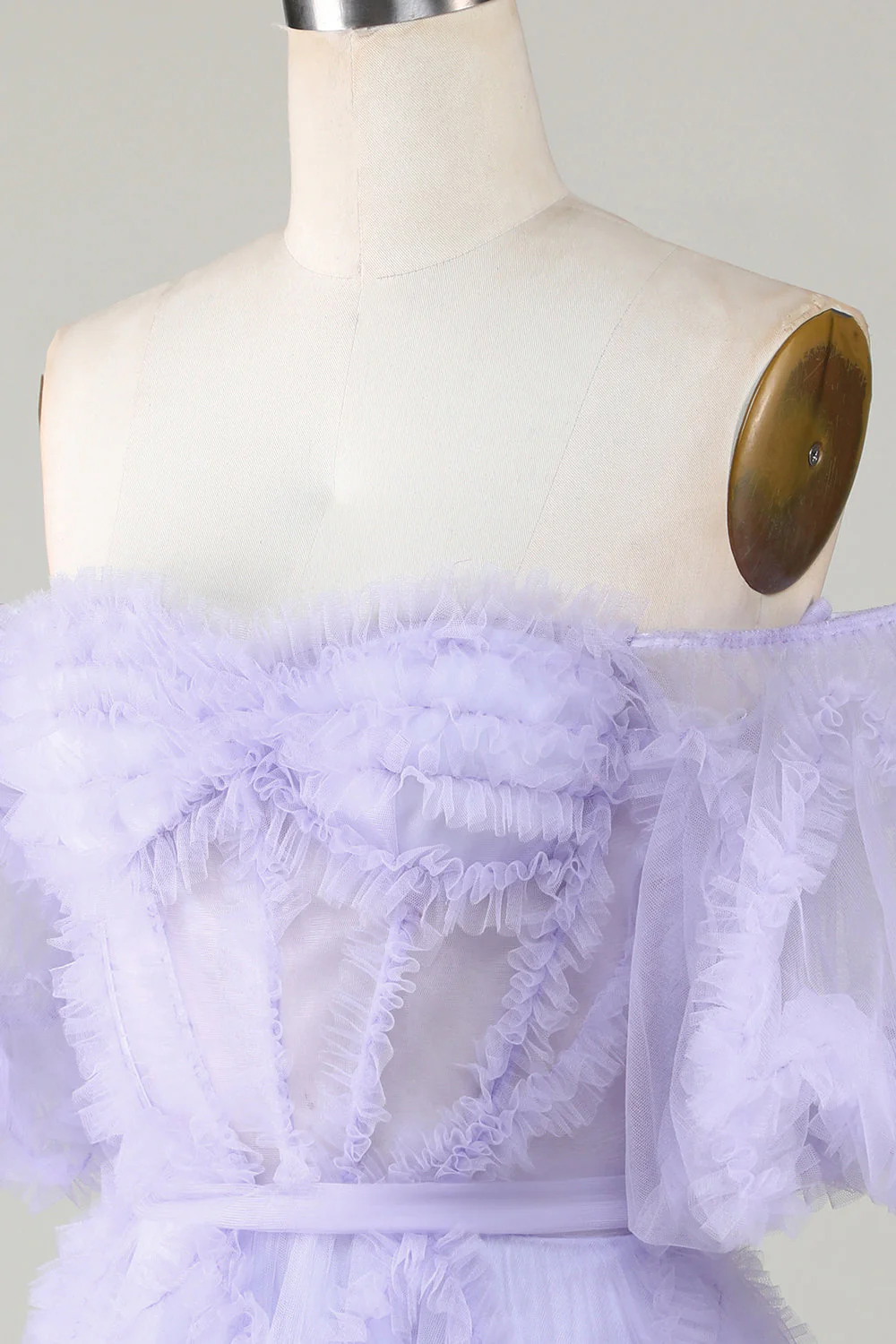 Stylowa linia z ramienia Fioletowy tiul Gorset Homecoming Dress - Image 5
