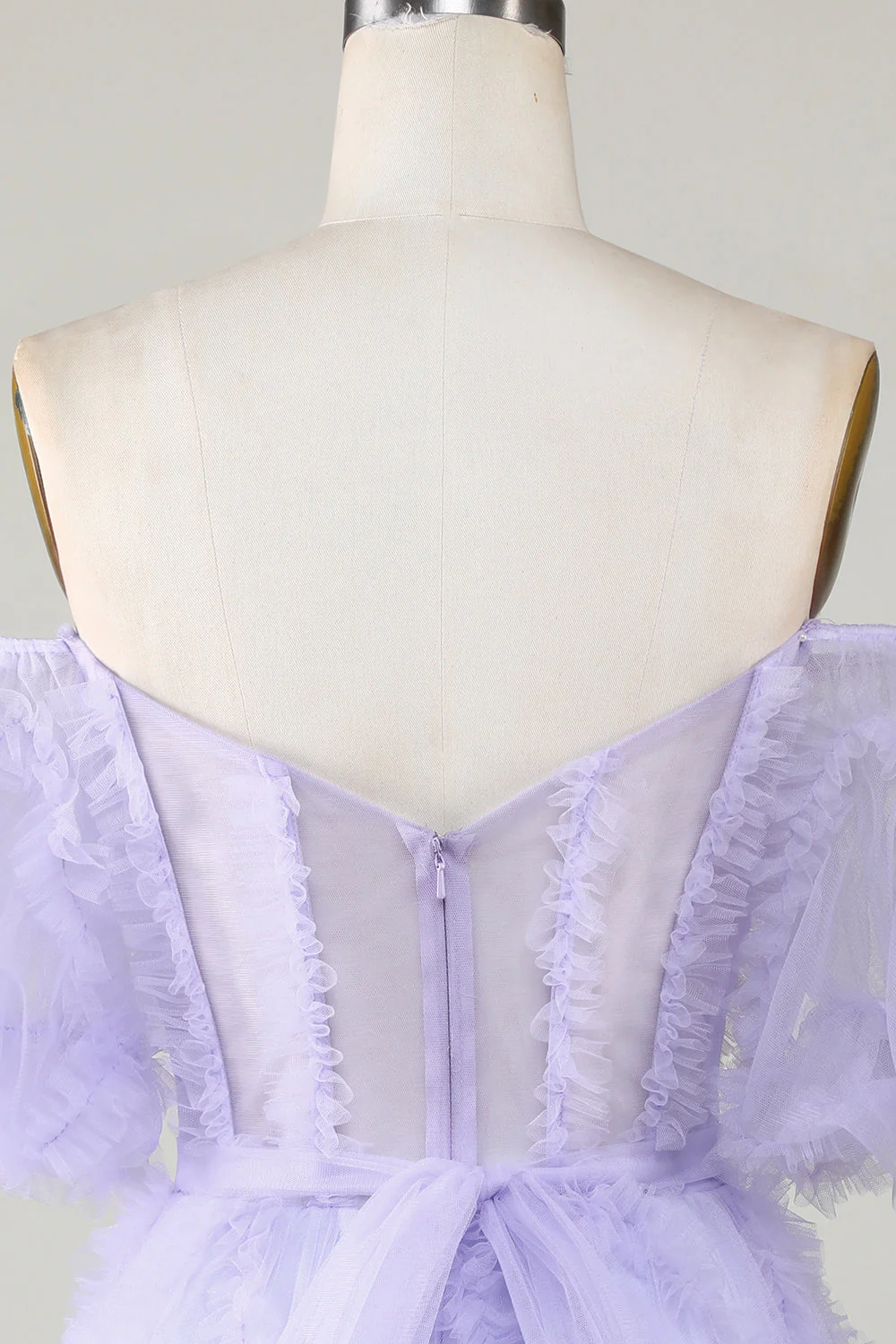 Stylowa linia z ramienia Fioletowy tiul Gorset Homecoming Dress - Image 6