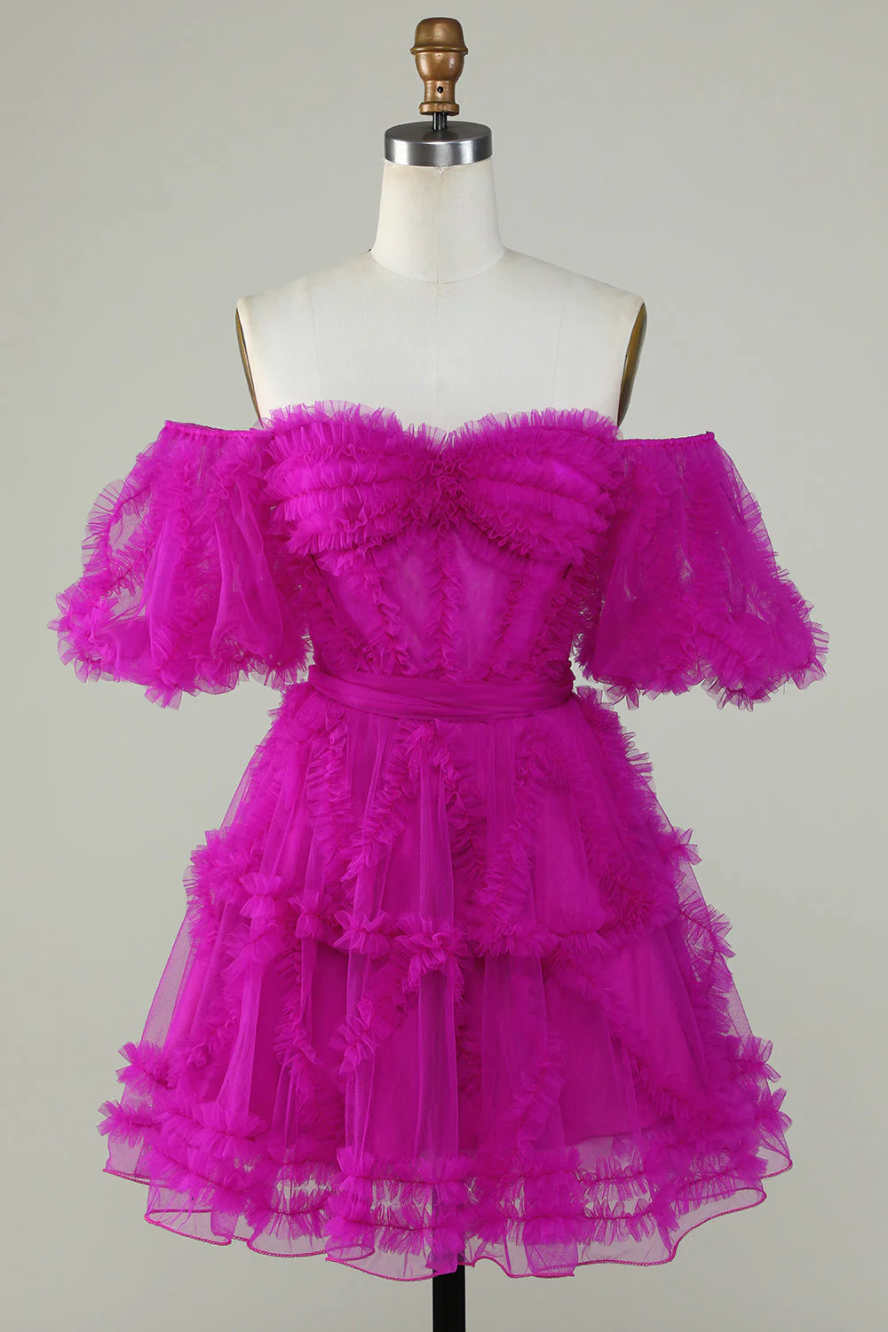 Stylowa linia z ramienia Fioletowy tiul Gorset Homecoming Dress - Image 7