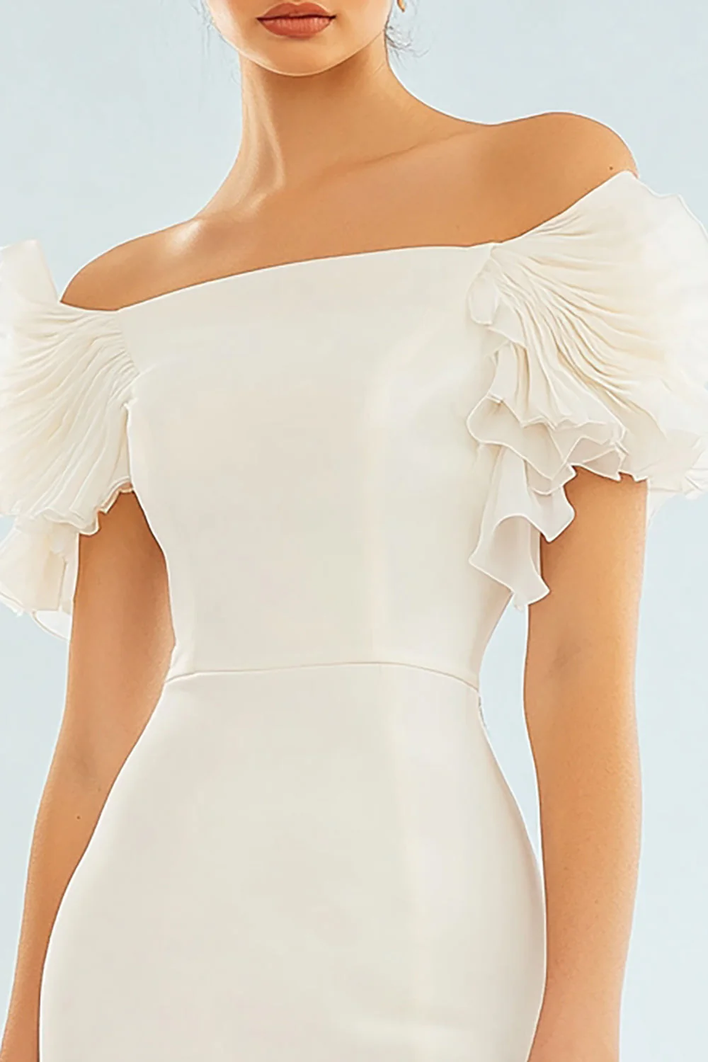 Stylowa sukienka z kością słoniową z odkrytymi ramionami Bodycon - Image 2