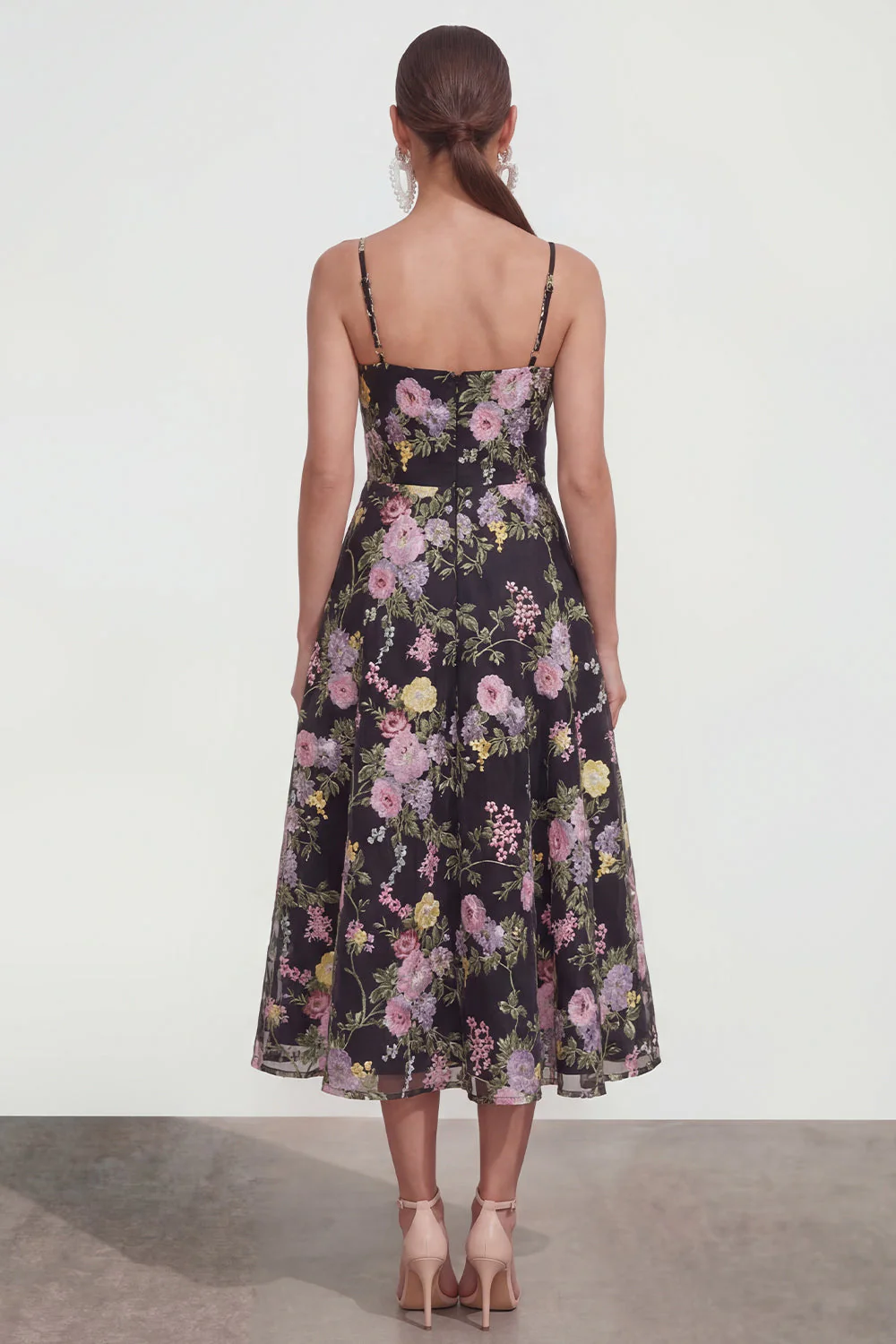 Sukienka A Line Spaghetti Straps Midi w multikwiatowy wzór - Image 2
