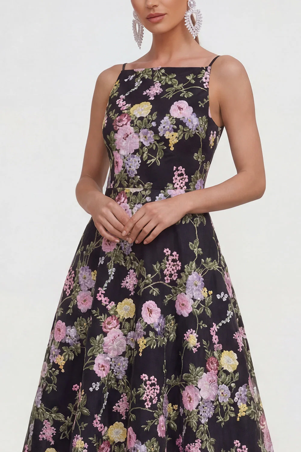 Sukienka A Line Spaghetti Straps Midi w multikwiatowy wzór - Image 3